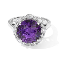 Certified and Appraised D'Joy Premium Pinwheel Cut African Amethyst and Moissanite 5.90 ctw Ring in Rhodium Over Sterling Silver (Size 10.0)