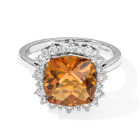Certified and Appraised D'Joy Premium Twilight Cut Brazilian Citrine and Moissanite 5.00 ctw Ring in Rhodium Over Sterling Silver (Size 10.0)