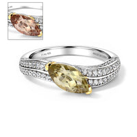 D''Joy AAA Turkizite, Moissanite Ring 18K Vermeil YG and Rhodium Over Sterling Silver (Size 7.0) 1.65 ctw