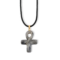 Blue Aventurine 17.50 ctw Ankh Cross Pendant with Rope Cord Necklace (24 Inches) in Silvertone