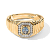D''Joy Montana Sapphire, Moissanite Men''s Ring in 18K Vermeil YG Over Sterling Silver (Size 10.0) 0.65 ctw