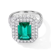 AAAA Boyaca Colombian Emerald and White Diamond SI 4.20 ctw Ring in 900 Platinum (Size 6.0) 10 Grams