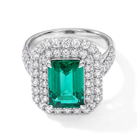 900 White Platinum AAAA Boyaca Colombian Emerald, White Diamond (SI) Ring (Size 6.0) (10 g) 4.20 ctw