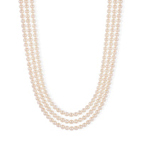 Japanese Akoya Pearl Three Row Necklace in Sterling Silver 19 Inches