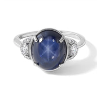 10K Yellow Gold AAA Blue Star Sapphire (DF), Luxuriant Lab Grown Diamond (E-F VS) (0.22 cts) Ring (Size 6) 9.25 ctw