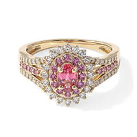 10K Yellow Gold AAA Padparadscha Sapphire (BT),Luxuriant Lab Grown Pink Diamond (IR) and Lab Grown Diamond (VS) Empress Diadem Ring (Size 6.0) 1.40 ctw