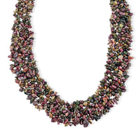 Multi Tourmaline 665.00 ctw Chips Pendant with Woven Necklace in Silvertone (20 Inches)