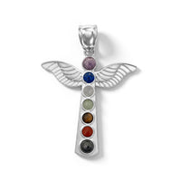 Amethyst and Multi Gemstone 15.00 ctw My Angel Chakra Pendant without Chain in Silvertone