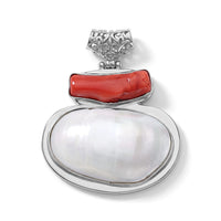 Shell and Red Coral Pendant without Chain in Silvertone