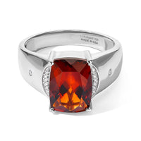 AAA Red Citrine, Luxuriant Lab Grown Diamond Men''s Ring in Rhodium Over Sterling Silver (Size 10.0) 6.75 ctw