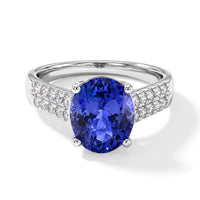 Certified & Appraised Rhapsody 950 Platinum AAAA Tanzanite, Diamond (E-F, VS) (0.34 cts) Ring (Size 10.0) (6.05 g) 3.50 ctw