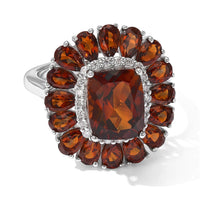 D''Joy Premium Red Citrine, Moissanite Ring in Rhodium Over Sterling Silver (Size 10.0) 6.65 ctw