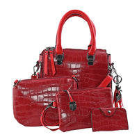 HARPER AND HYPE Designer Closeout Set of 4 Wine Croco Embossed Vegan Leather Tote, Crossbody Bag, Wristlet, Card Case