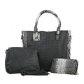 HARPER AND HYPE Designer Closeout Set of 3 Black Croco mix snake Embossed Vegan Leather Tote, Crossbody Bag and Wallet - Sticky add to cart bar
