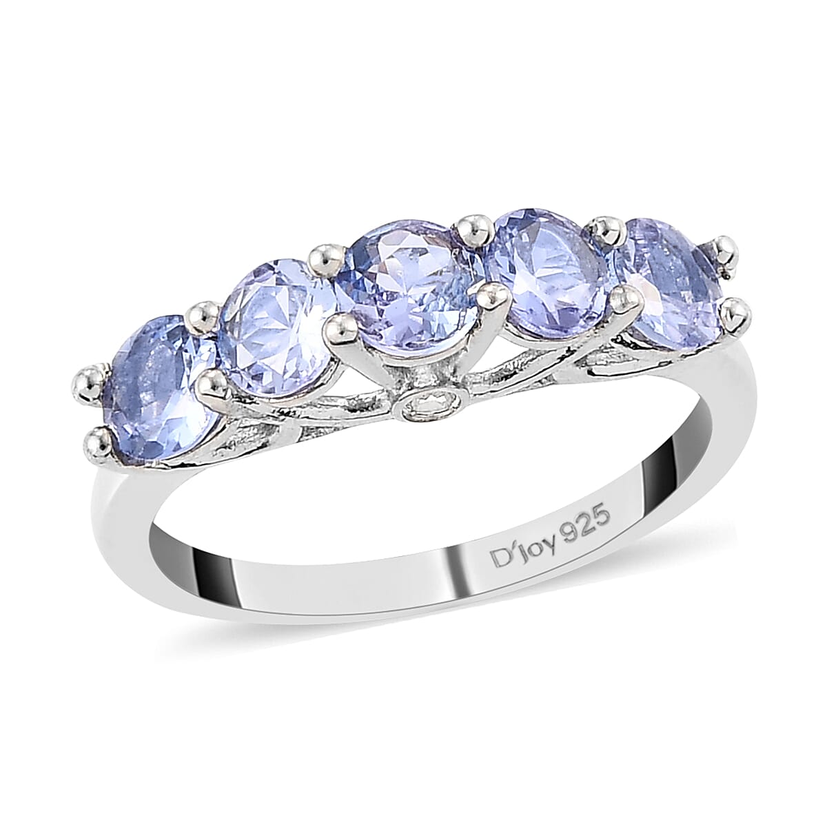 Tanzanite and Natural White Zircon 5 Stone Ring in Platinum Over Sterling Silver (Size 10.0) 1.40 ctw