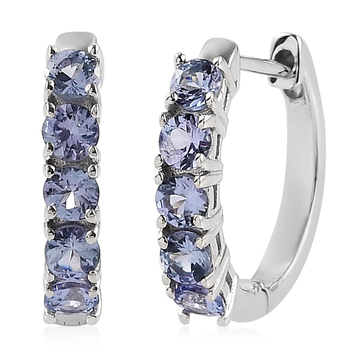 Cambodian Blue Zircon Hoop Earrings in Platinum Over Sterling Silver 1.75 ctw