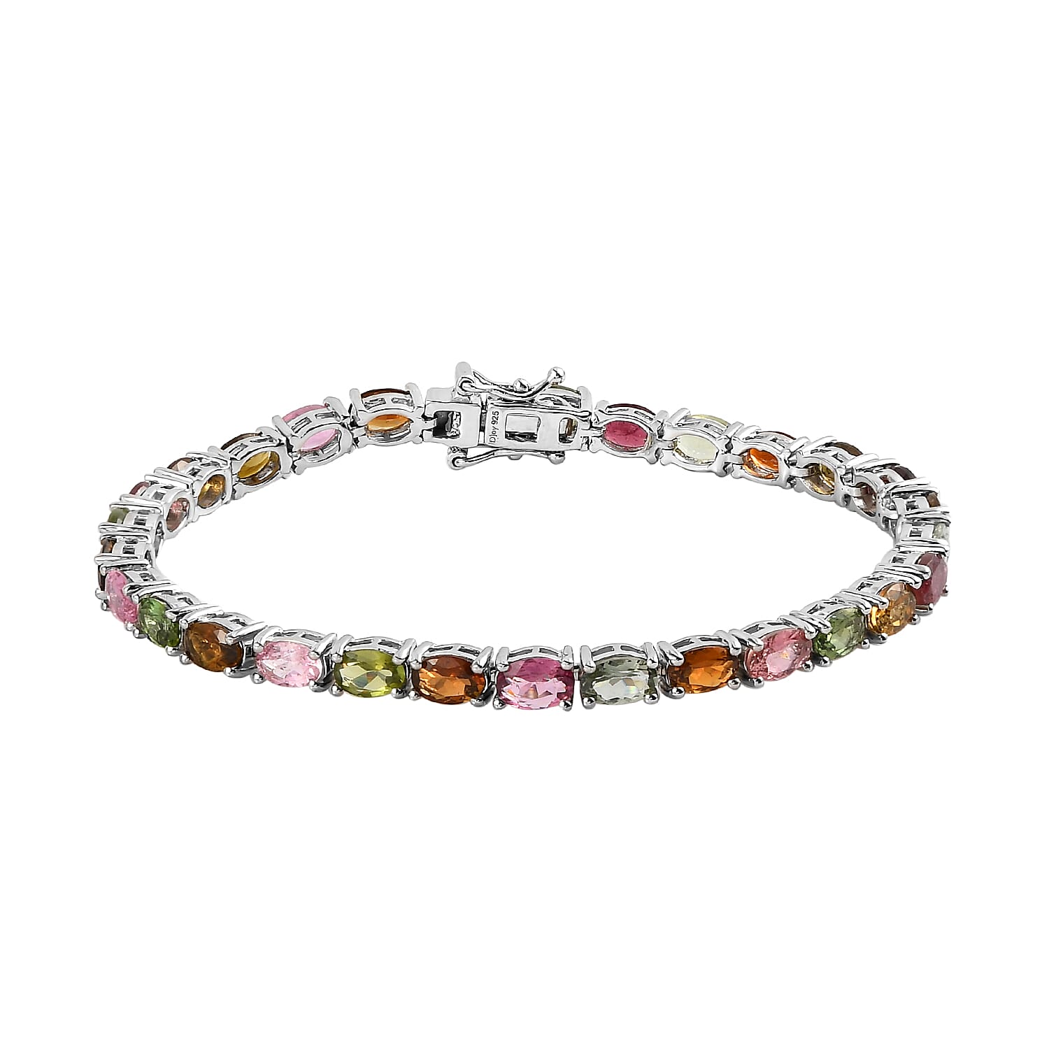 Multi-Tourmaline Tennis Bracelet in Platinum Over Sterling Silver (7.25 In) 10.50 Grams 11.50 ctw