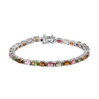 Multi-Tourmaline Tennis Bracelet in Platinum Over Sterling Silver (7.25 In) 10.50 Grams 11.50 ctw