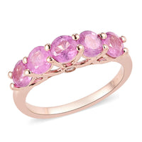 Ilakaka Hot Pink Sapphire and Natural White Zircon 5 Stone Ring in Vermeil Rose Gold Over Sterling Silver (Size 10.0) 2.00 ctw