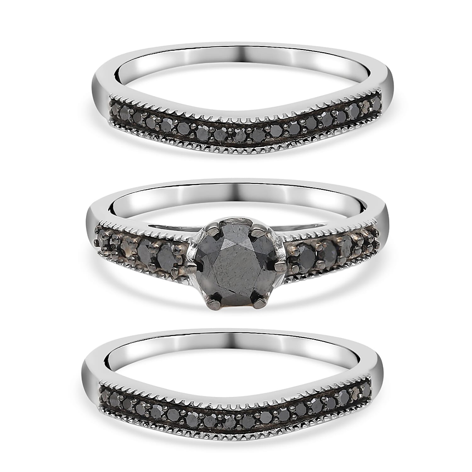 Black Diamond Ring in Platinum Over Sterling Silver (Size 6.0) 8.25 Grams 1.50 ctw