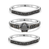 Black Diamond Ring in Platinum Over Sterling Silver (Size 6.0) 8.25 Grams 1.50 ctw