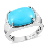 AMERICAN Natural Sleeping Beauty Turquoise and Natural White Zircon Men's Ring in Platinum Over Sterling Silver (Size 10.0) 7.30 ctw
