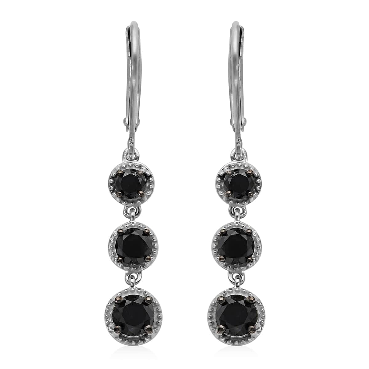 Black Diamond Lever Back Earrings in Rhodium & Earrings in Platinum Over Sterling Silver 2.00 ctw