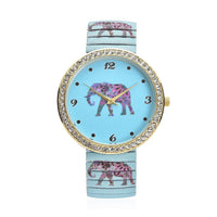 STRADA Austrian Crystal Japanese Movement Elephant Print Watch in Stainless Steel Strap (42mm) 0.50 ctw