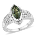 Bohemian Moldavite and Natural White Zircon Ring in Platinum Over Sterling Silver (Size 5.0) 1.40 ctw - Sticky add to cart bar