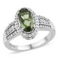 Bohemian Moldavite and Natural White Zircon Ring in Platinum Over Sterling Silver (Size 10.0) 1.60 ctw - Sticky add to cart bar