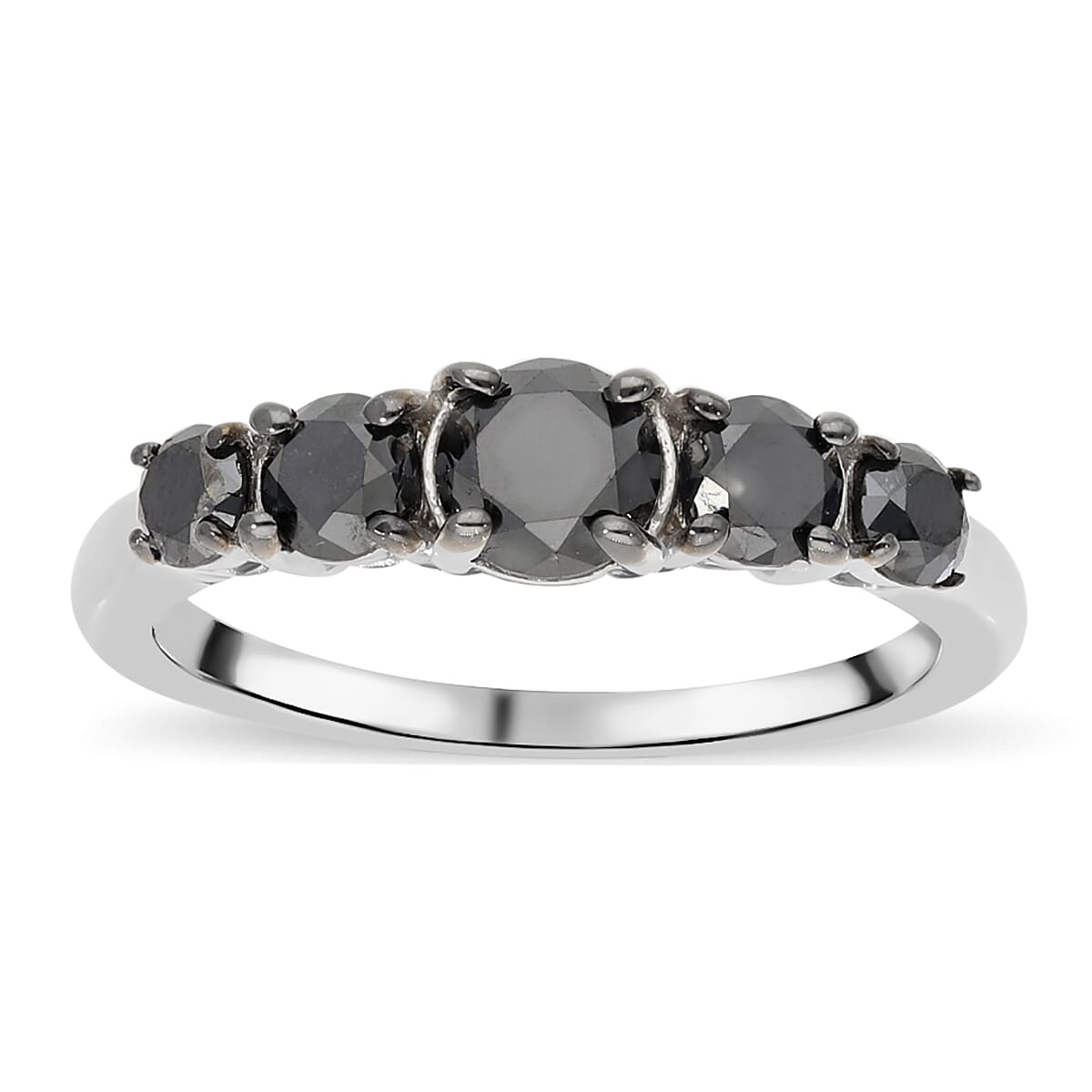 Black Diamond Ring in Platinum Over Sterling Silver (Size 7.0) 1.50 ctw