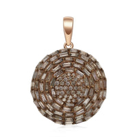 Natural Champagne Diamond Round Pendant in Rhodium & Vermeil Rose Gold Over Sterling Silver 1.00 ctw