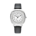 Strada Japanese Movement White Austrian Crystal Watch with Black Faux Leather Strap (36mm) (7.25-8.75 Inches) - Sticky add to cart bar