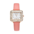 STRADA Austrian Crystal Japanese Movement Square Shaped Dial Watch with Light Pink Faux Leather Strap (30mm) (7.0-8.0 Inch) - Sticky add to cart bar