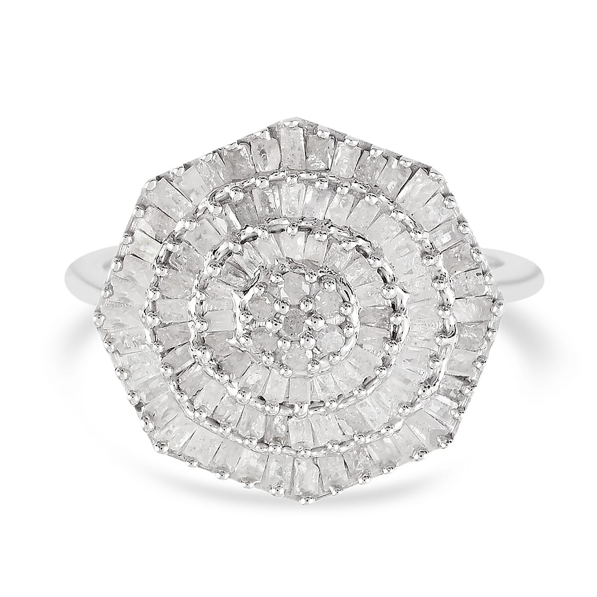 DEAL OF THE HOUR Diamond Flower Ring in Platinum Over Sterling Silver (Size 10.0) 1.00 ctw
