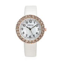 STRADA Austrian Crystal Japanese Movement Watch with White Faux Leather Strap (36mm) (7.0-8.0 Inch)