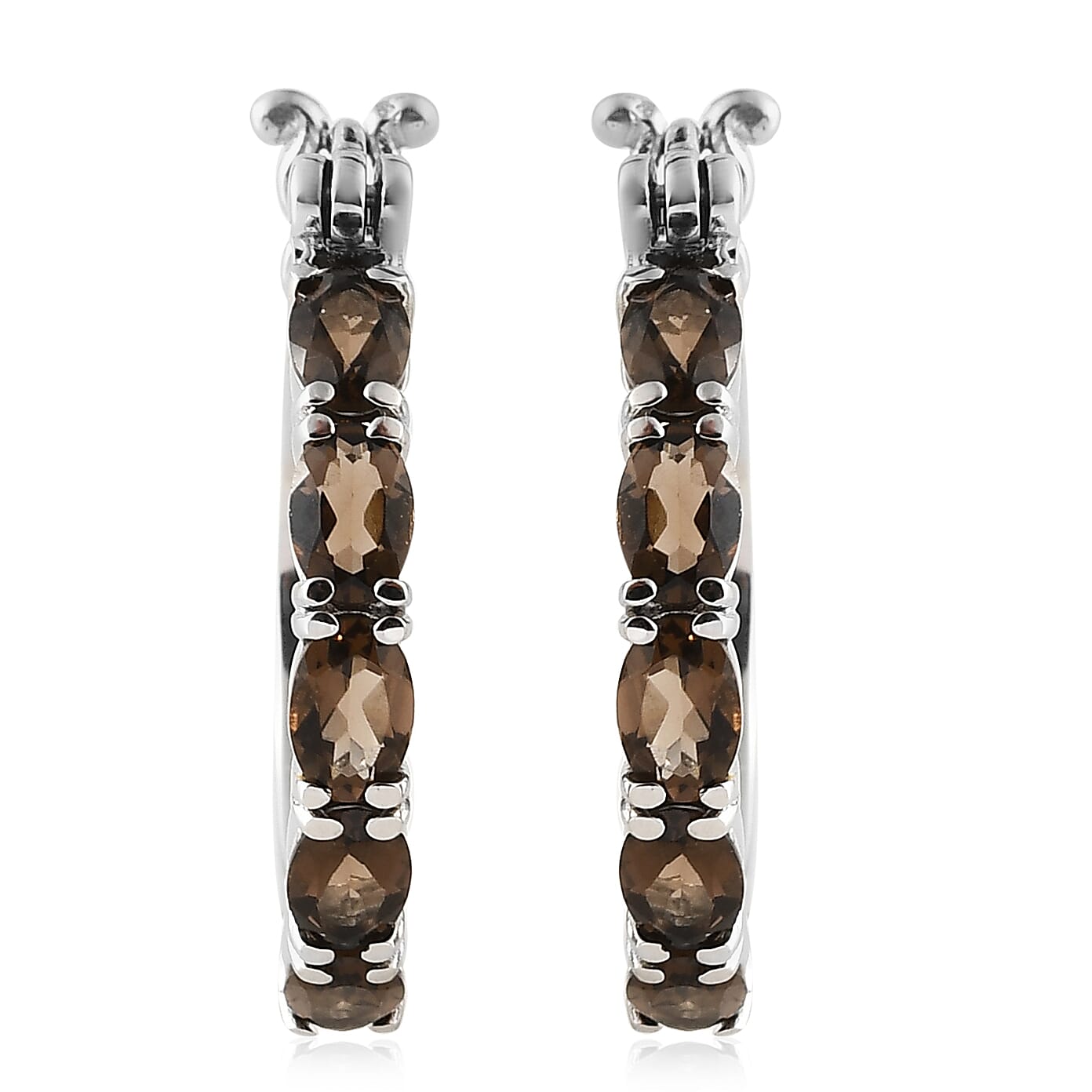 Brazilian Smoky Quartz Hoop Earrings in Stainless Steel 3.85 ctw