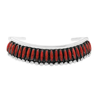 SANTA FE Style Enhanced Red Coral Cuff Bracelet in Sterling Silver (5.00 In) 15.90 Grams