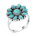 SANTA FE Style Turquoise Flower Ring in Sterling Silver 2.75 ctw - Sticky add to cart bar