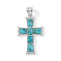 Cushion Turquoise 18.00 ctw Cross Pendant without Chain in Silvertone
