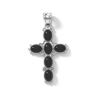 Oval Black Agate 9.00 ctw Cross Pendant without Chain in Silvertone