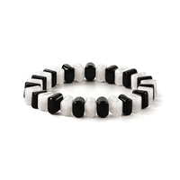 Black and White Jasper 124.00 ctw Square Stretch Bracelet (6-7In)