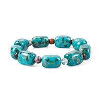 Mix Shape Kiwi Turquoise and Multi Gemstone 158.00 ctw Stretch Bracelet (6-8In)