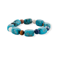 Mix Shape Kiwi Turquoise and Multi Gemstone 152.00 ctw Stretch Bracelet (6-8In)