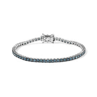 Doorbuster Luxuriant Lab Grown Blue Diamond (IR) SI 5.00 ctw Tennis Bracelet in Rhodium Over Sterling Silver (7.25 In)