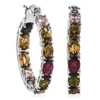 Multi-Tourmaline Inside Out Hoop Earrings in Platinum Over Sterling Silver 9.15 ctw