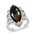 Brazilian Smoky Quartz Ring in Platinum Over Copper with Magnet (Size 9.0) 5.35 ctw - Sticky add to cart bar