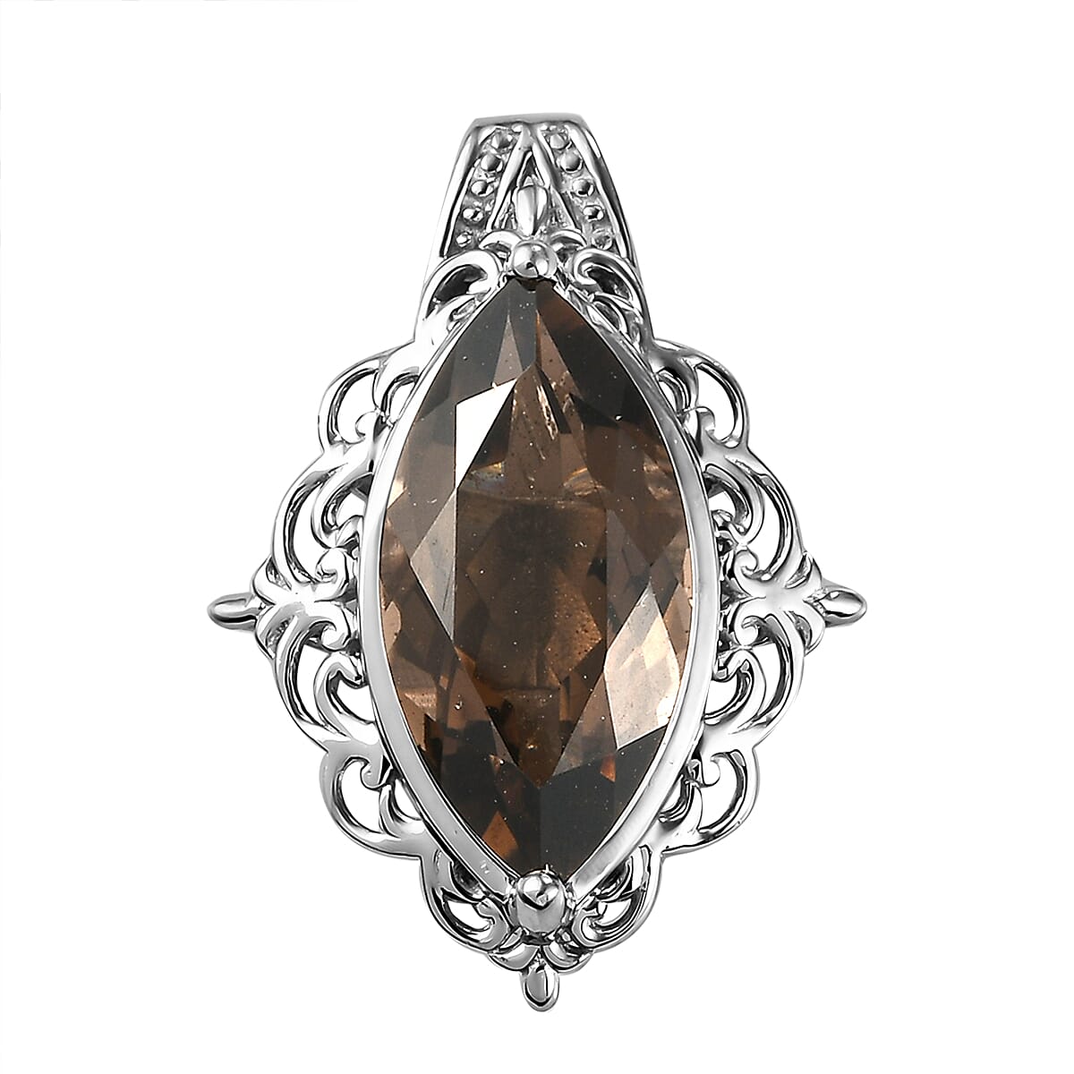 Brazilian Smoky Quartz Solitaire Pendant in Platinum Over Copper with Magnet 5.30 ctw