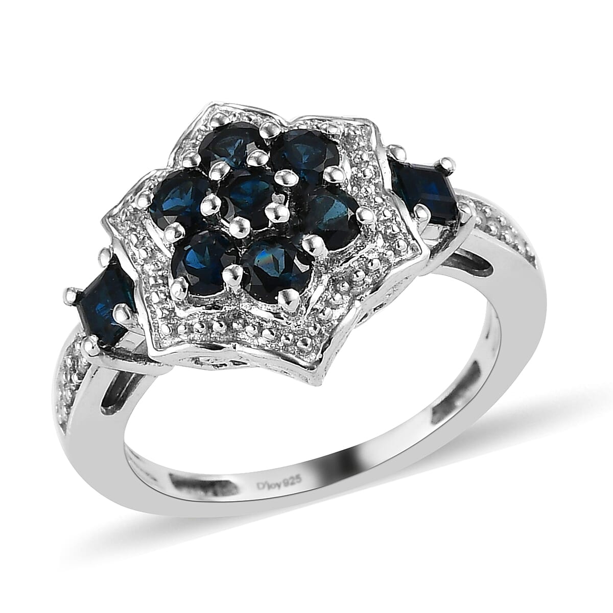 Monte Belo Indicolite and Natural White Zircon Floral Ring in Platinum Over Sterling Silver (Size 9.0) 0.85 ctw
