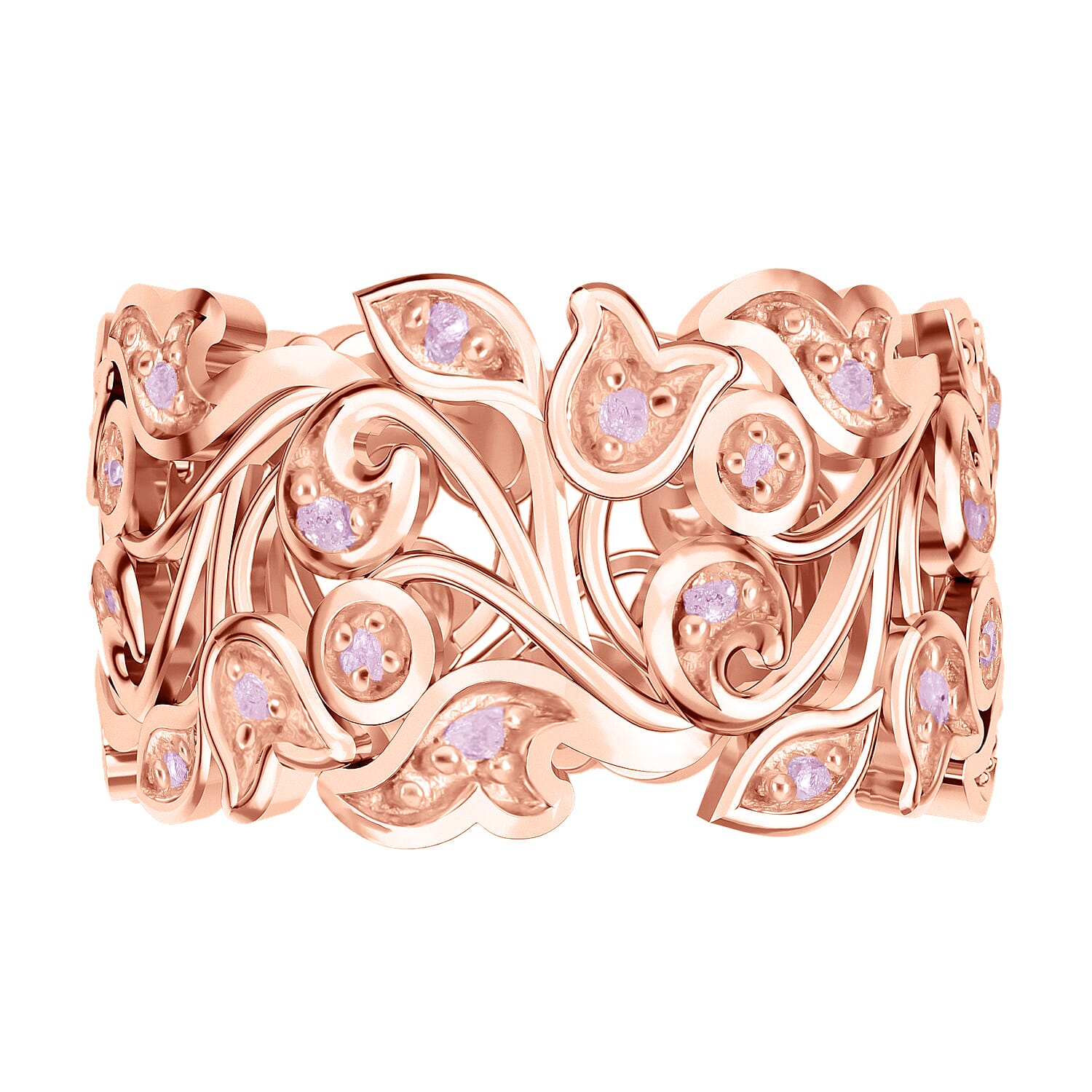 Doorbuster Uncut Natural Pink Diamond 0.25 ctw Floral Band Ring in Vermeil Rose Gold Over Sterling Silver (Size 7.0) (Del. in 5-7 Days)